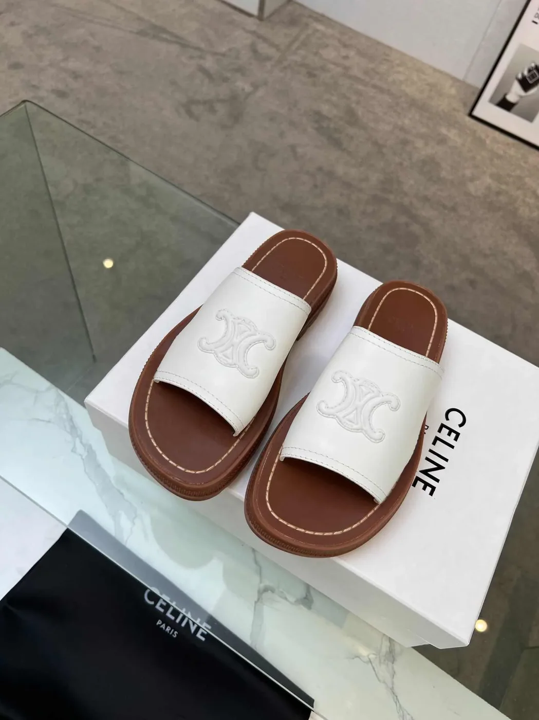 Celine Clea Triomphe Slide White
