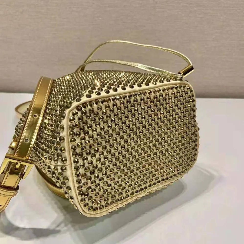 Prada Satin Mini-Bag with Crystals for Women in Gold Prada Satin Mini-Bag with Crystals for Women in Gold