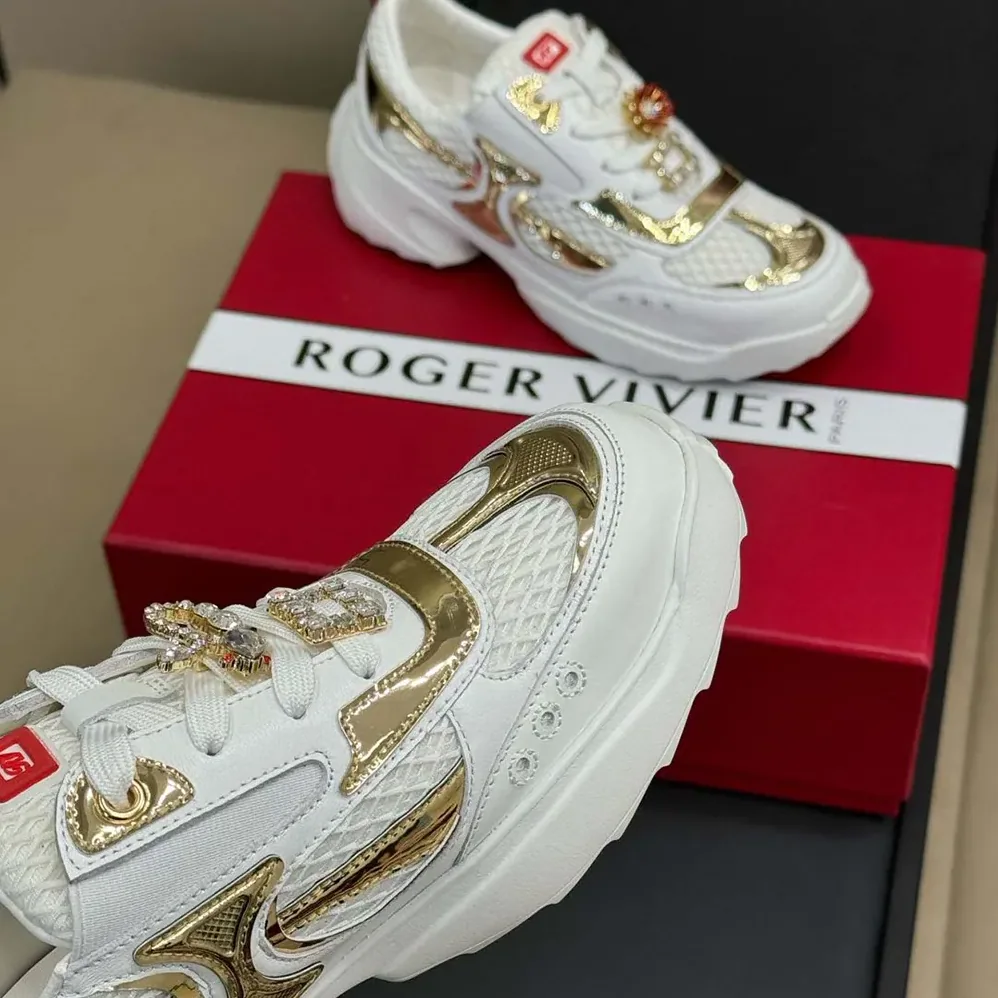 Roger Vivier Viv' on the Run Sneakers in Leather and Fabric for Women Roger Vivier Viv' on the Run Sneakers in Leather and Fabric for Women