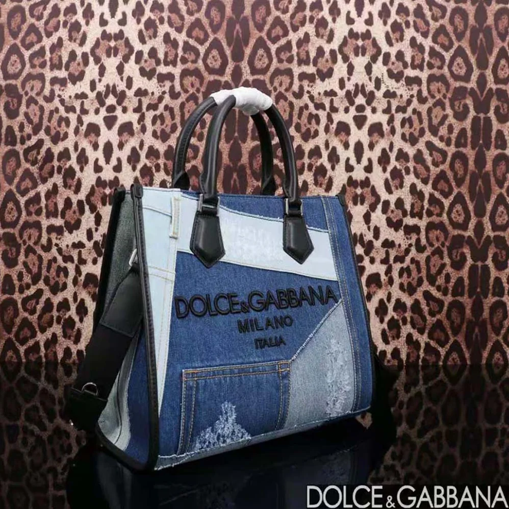 Dolce Gabbana D&G Denim Shopper with Embroidered Logo for Women