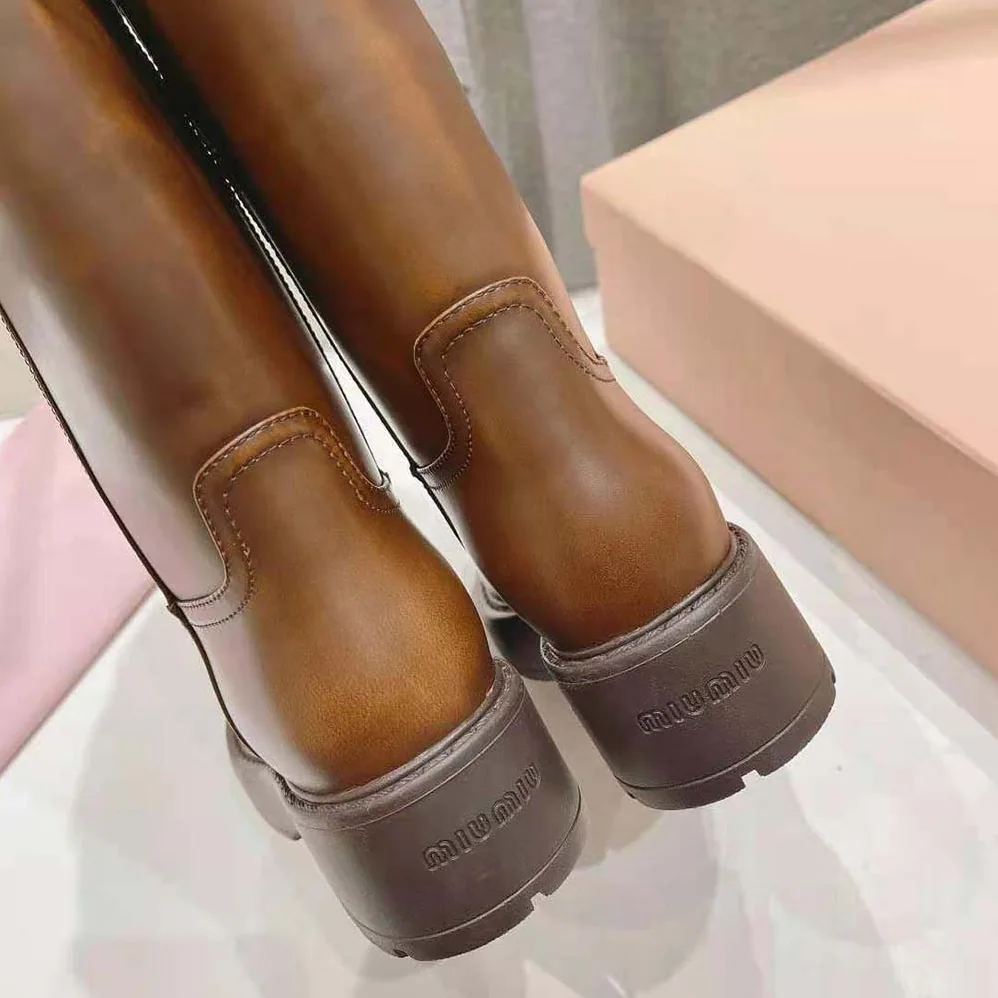 Miu Miu Fumé Leather Boots for Women in Brown Miu Miu Fumé Leather Boots for Women in Brown