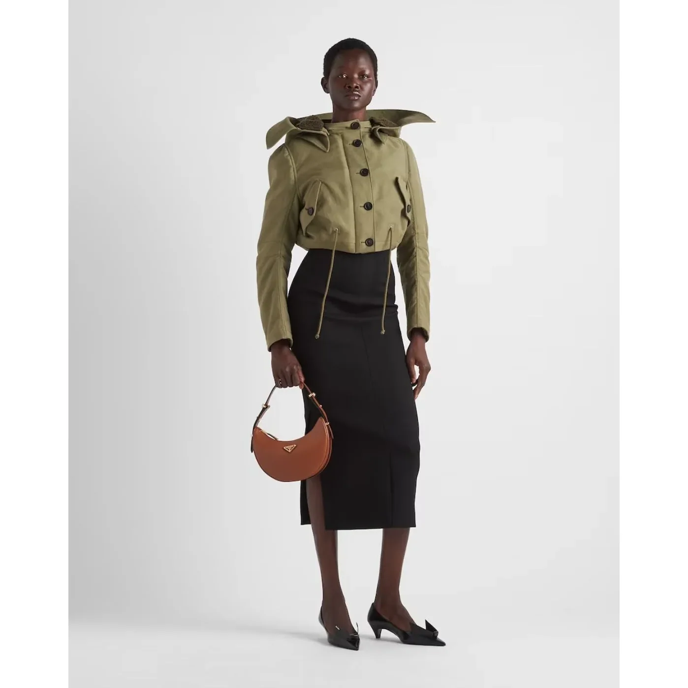 Prada Arqué Leather Shoulder Cognac Bag 1BC194_ASK_F0XUG_V_OOO- / 8.8 Inches