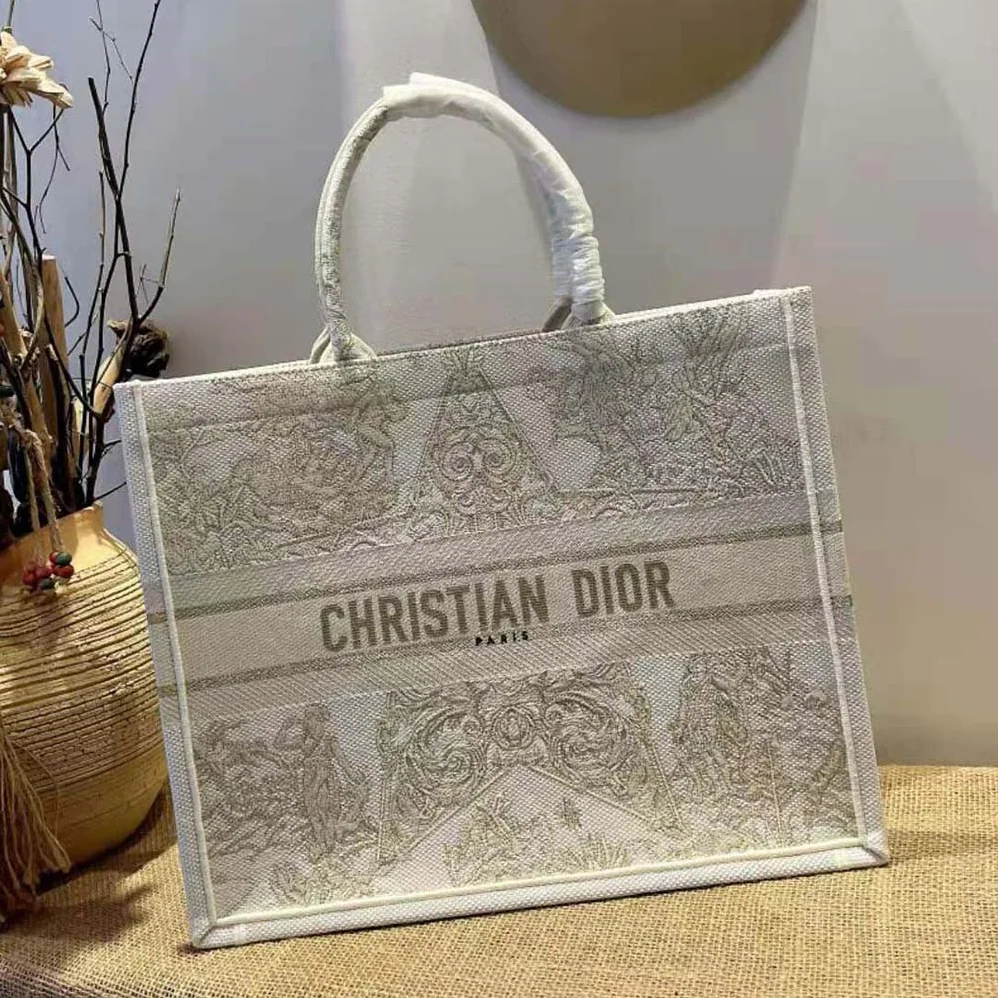 Dior Book Tote Gold-Tone Dior Around the World Stella Embroidery for Women