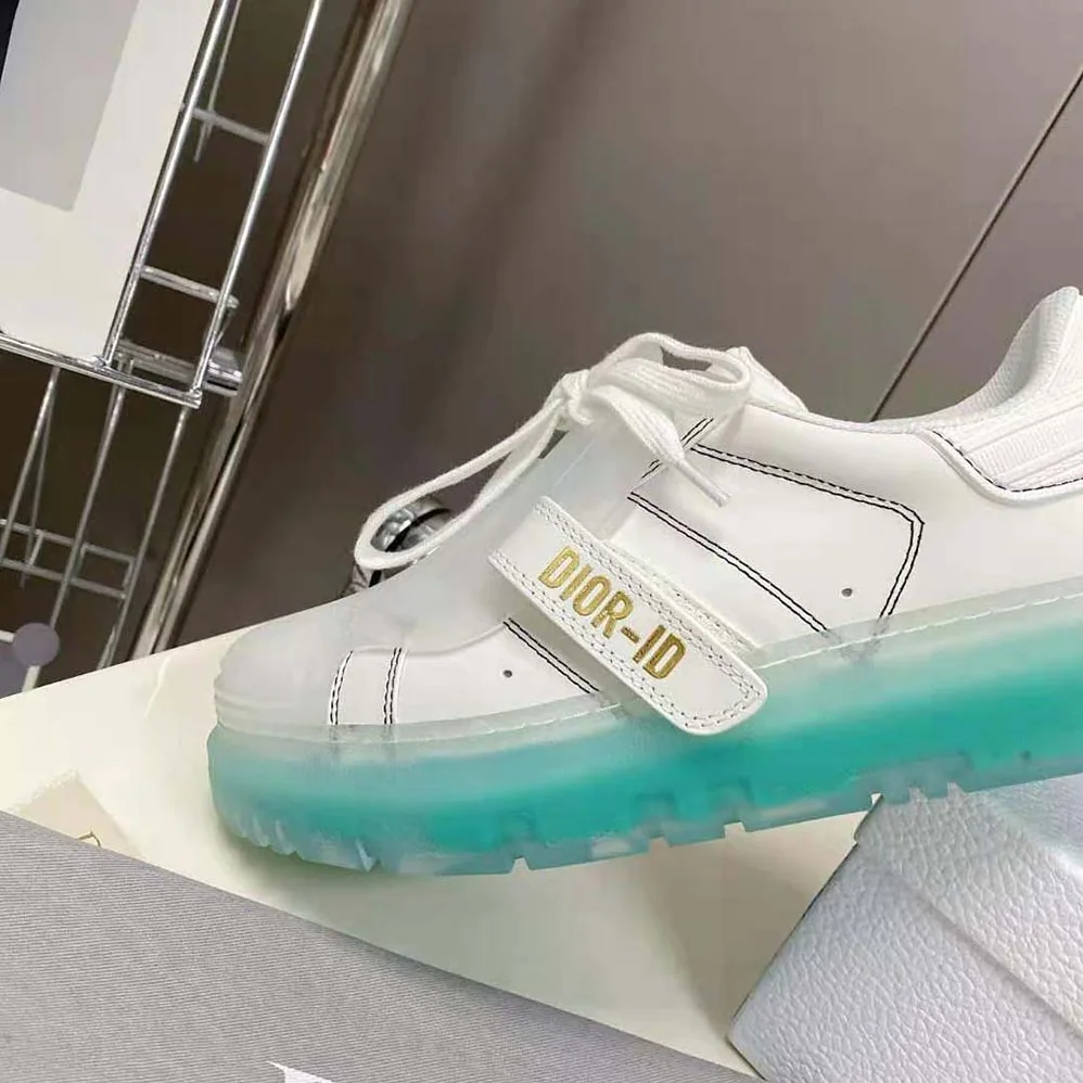 Dior Dior-Id Sneaker White Calfskin and Cypress Green Transparent Rubber for Women Dior Dior-Id Sneaker White Calfskin and Cypress Green Transparent Rubber for Women