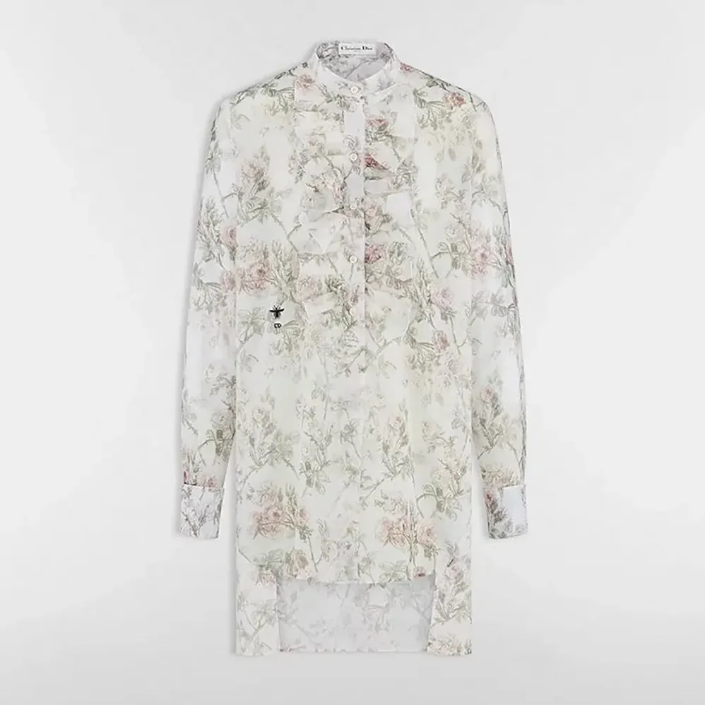 Dior Blouse White Cotton Muslin with Multicolor Rosier de Dior Motif for Women Dior Blouse White Cotton Muslin with Multicolor Rosier de Dior Motif for Women