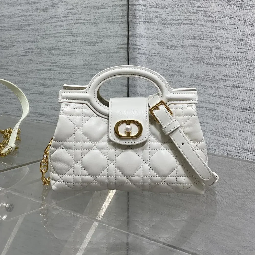 Dior Dior Jolie Top Handle Mini Bag Latte Cannage Lambskin for Women