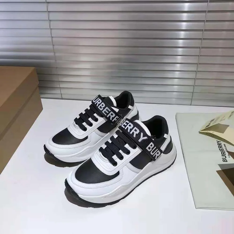 Burberry Logo Detail Leather and Nylon Sneakers for Unisex in Black Burberry Logo Detail Leather and Nylon Sneakers for Unisex in Black