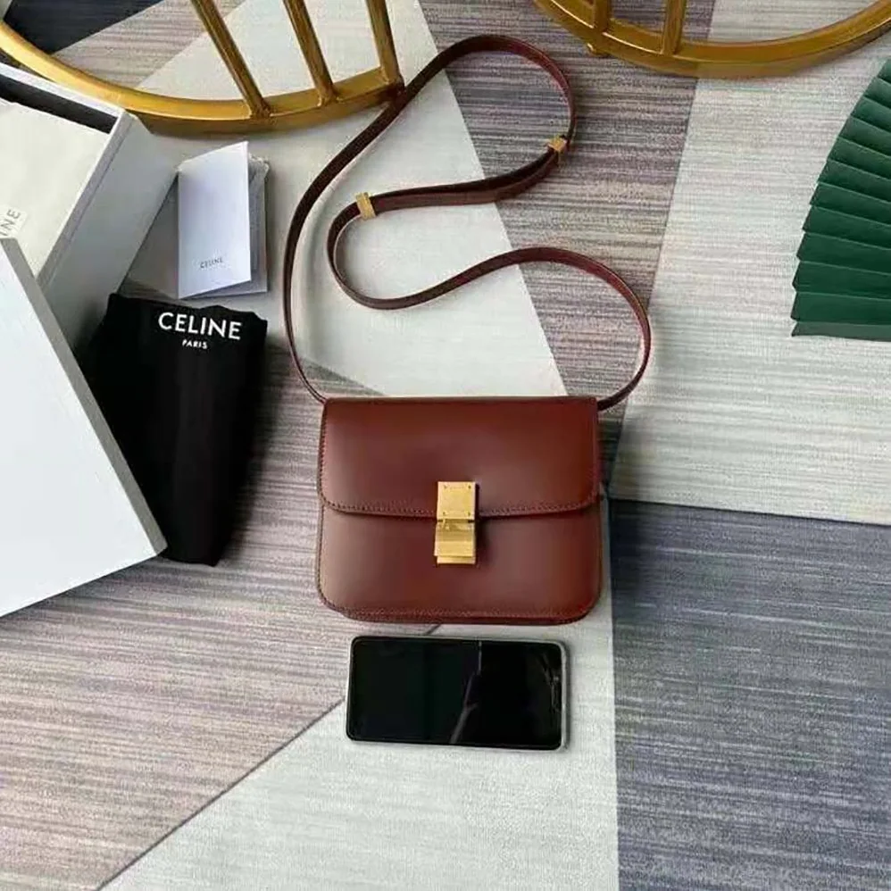 Celine Teen Classic Bag in Box Calfskin for Women in Maroon