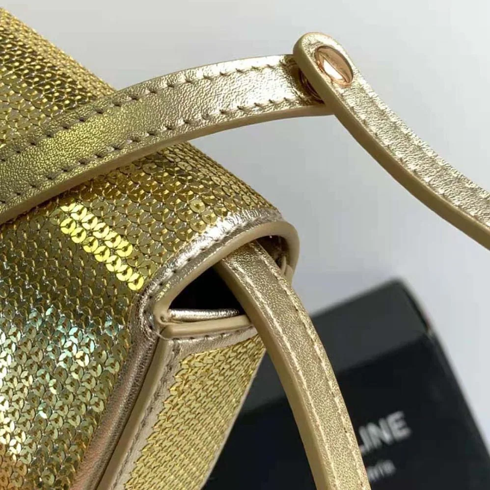 Celine Mini Triomphe in Sequins and Calfskin for Women in Gold Celine Mini Triomphe in Sequins and Calfskin for Women in Gold