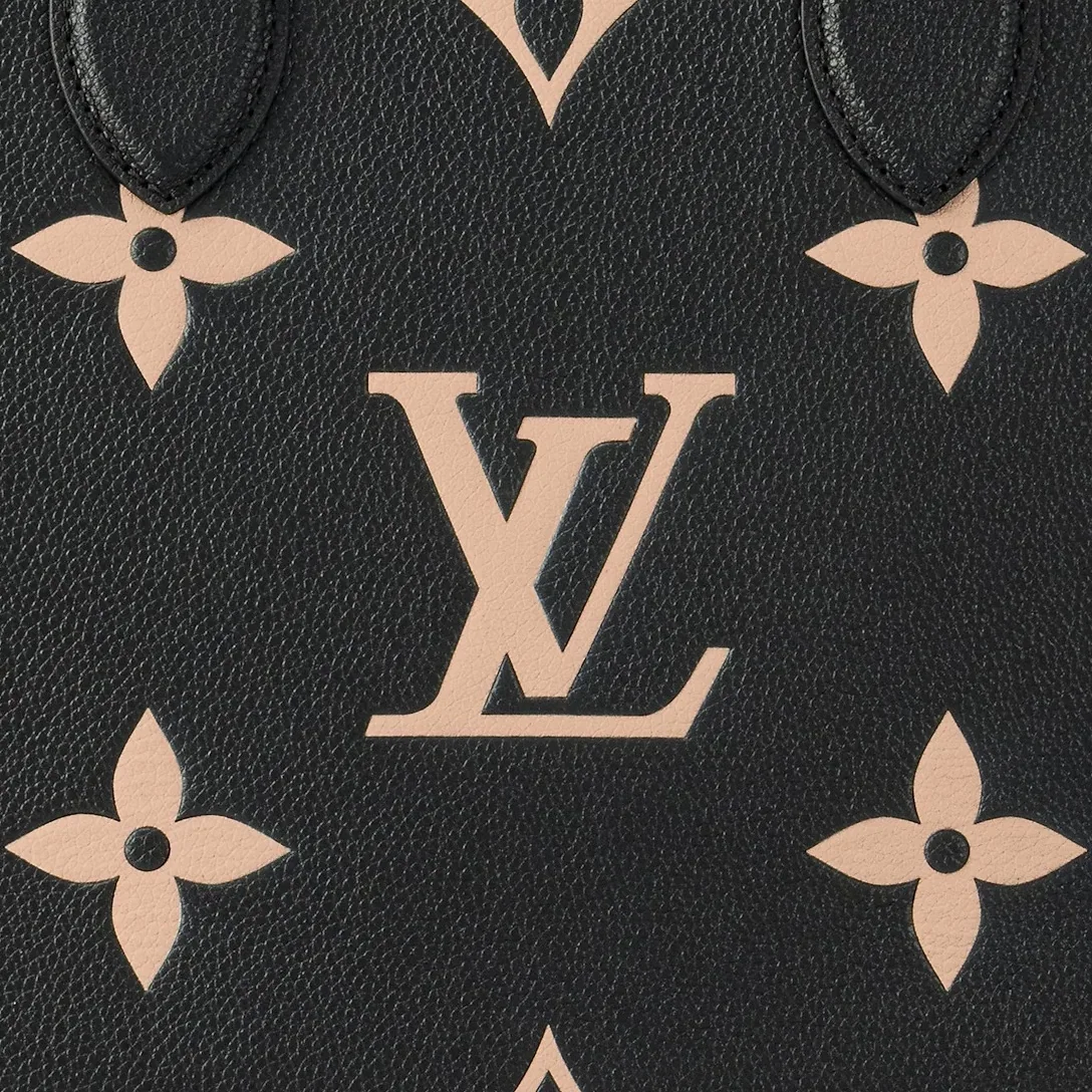 Louis Vuitton OnTheGo MM Tote Bag in Black/Beige Gold Hardware