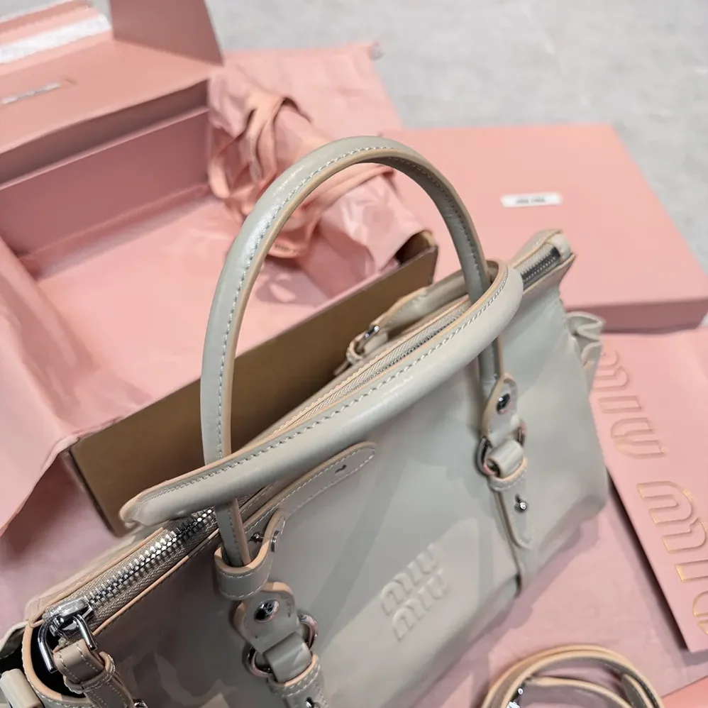 Miu Miu Shiny Leather Handbag for Women in Light Pink