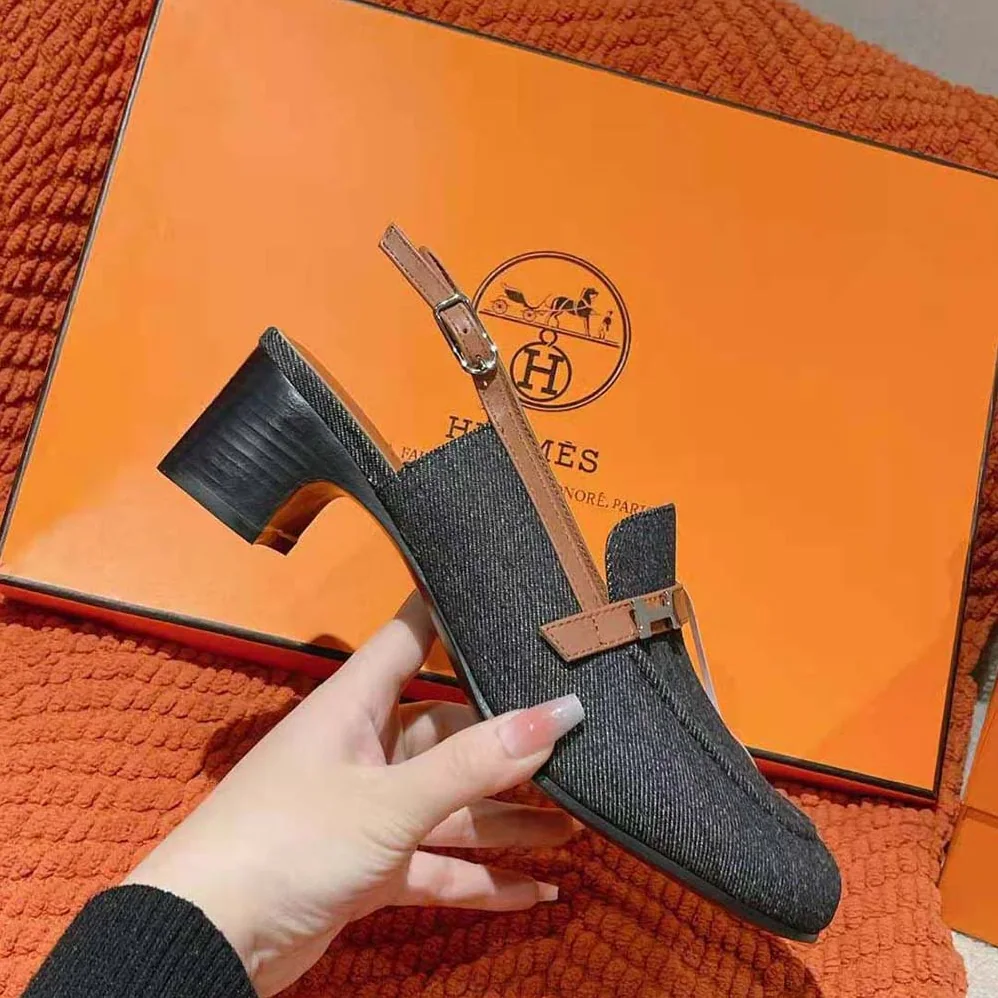 Hermes Infinie 50 Pump in Denim and Calfskin-H241047Z for Women Hermes Infinie 50 Pump in Denim and Calfskin-H241047Z for Women