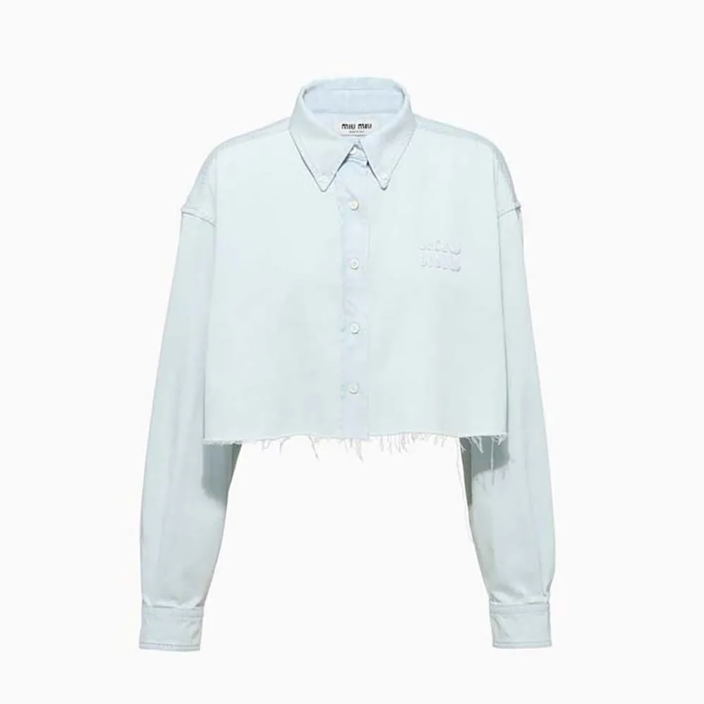 Miu Miu Denim Shirt with Embroidered Logo for Women