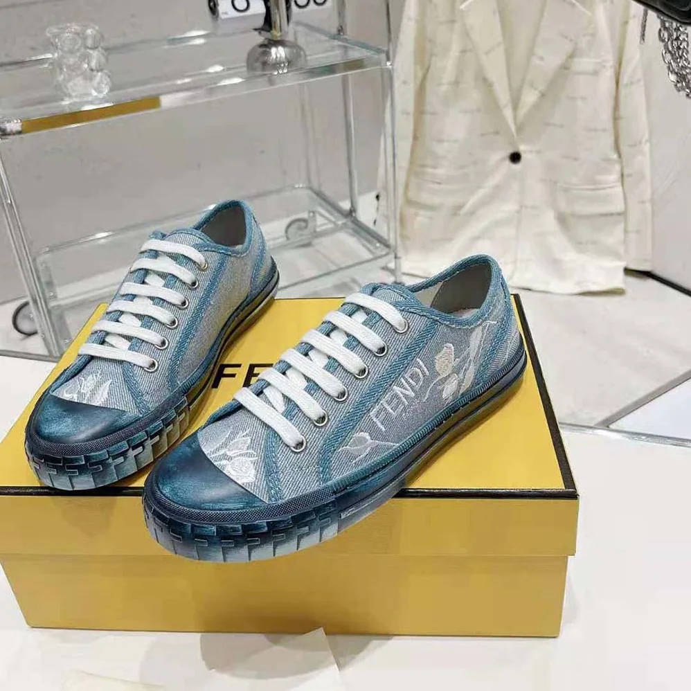 Fendi Domino Light Blue Denim Low Tops for Men