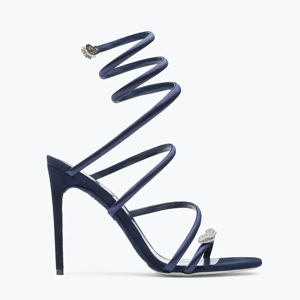 Rene Caovilla Serpente Midnight Blue Sandal with Crystals 105 for Women