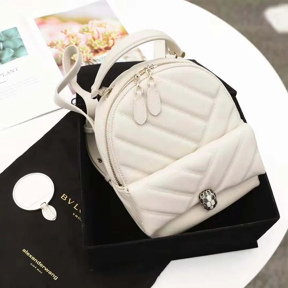 Bvlgari Serpenti Cabochon Backpack in White Agate Calf Leather for Women