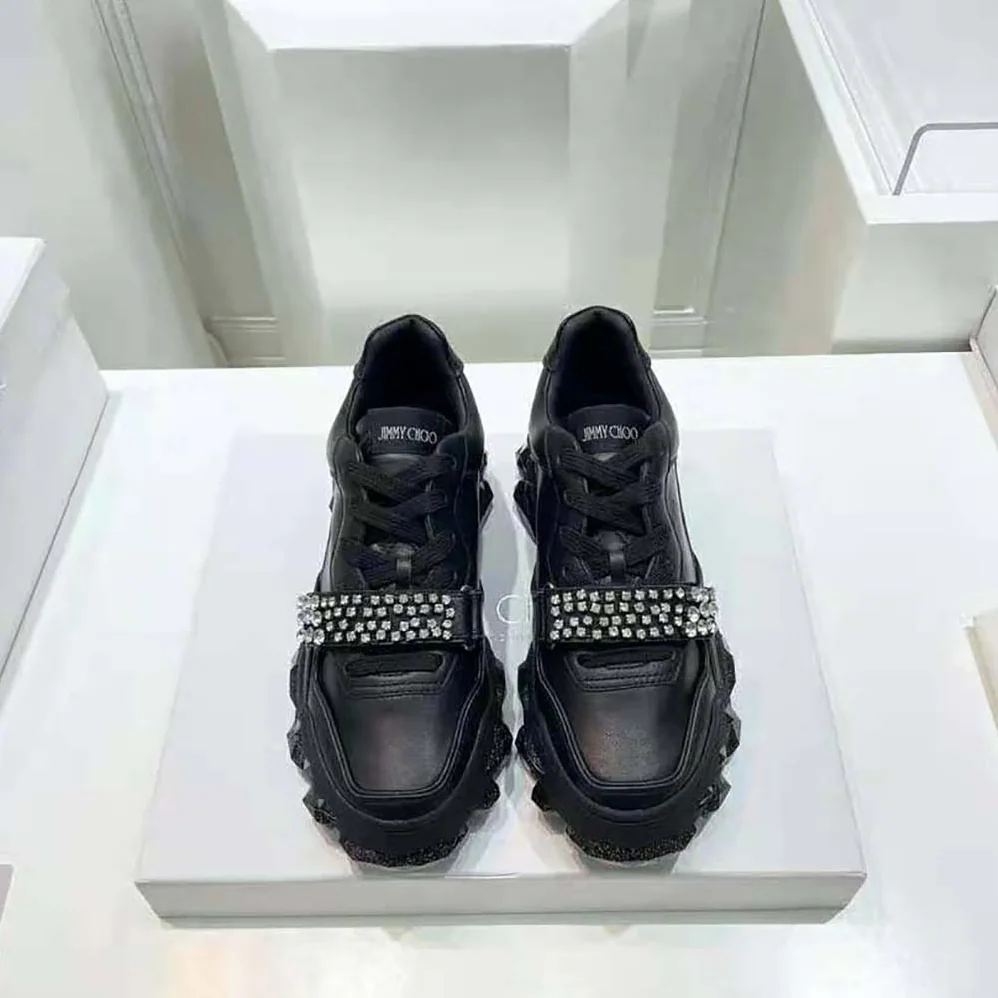 Jimmy Choo Diamond X Strap/F Black Calf Leather Low-Top Trainers with Crystal Strap for Women Jimmy Choo Diamond X Strap/F Black Calf Leather Low-Top Trainers with Crystal Strap for Women