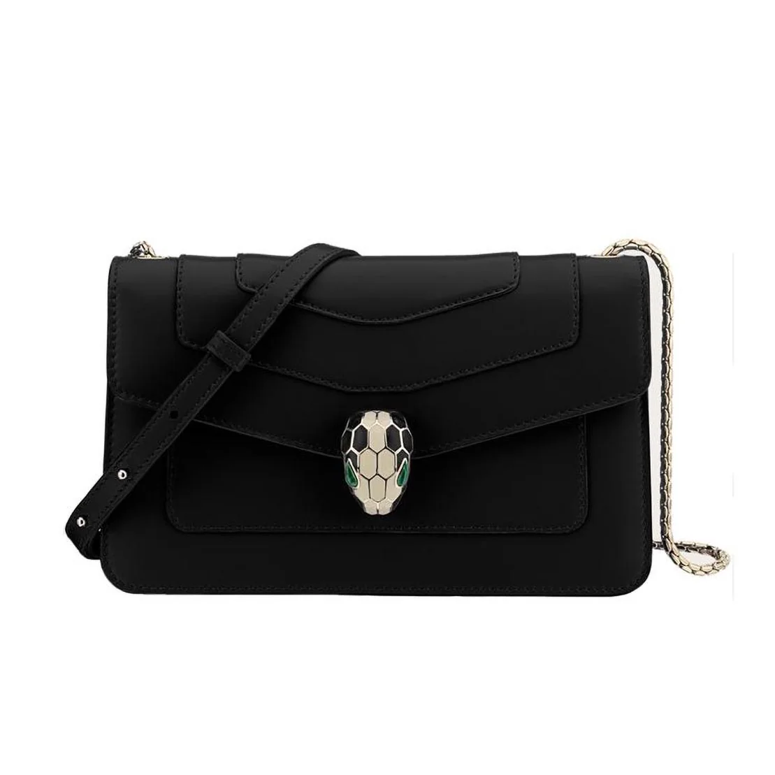 Bvlgari Serpenti Forever Small Flap Cover Chain Bag Calfskin in Black Bvlgari Serpenti Forever Small Flap Cover Chain Bag Calfskin in Black