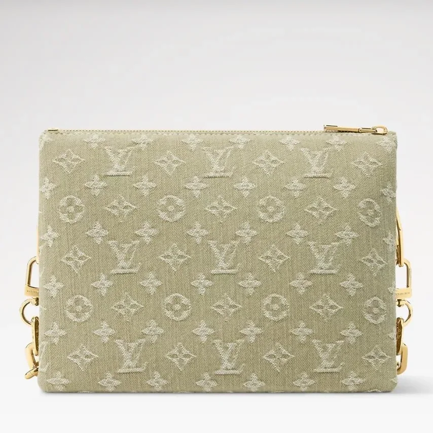Louis Vuitton Coussin PM Shoulder Bag in Khaki Denim Gold Hardware