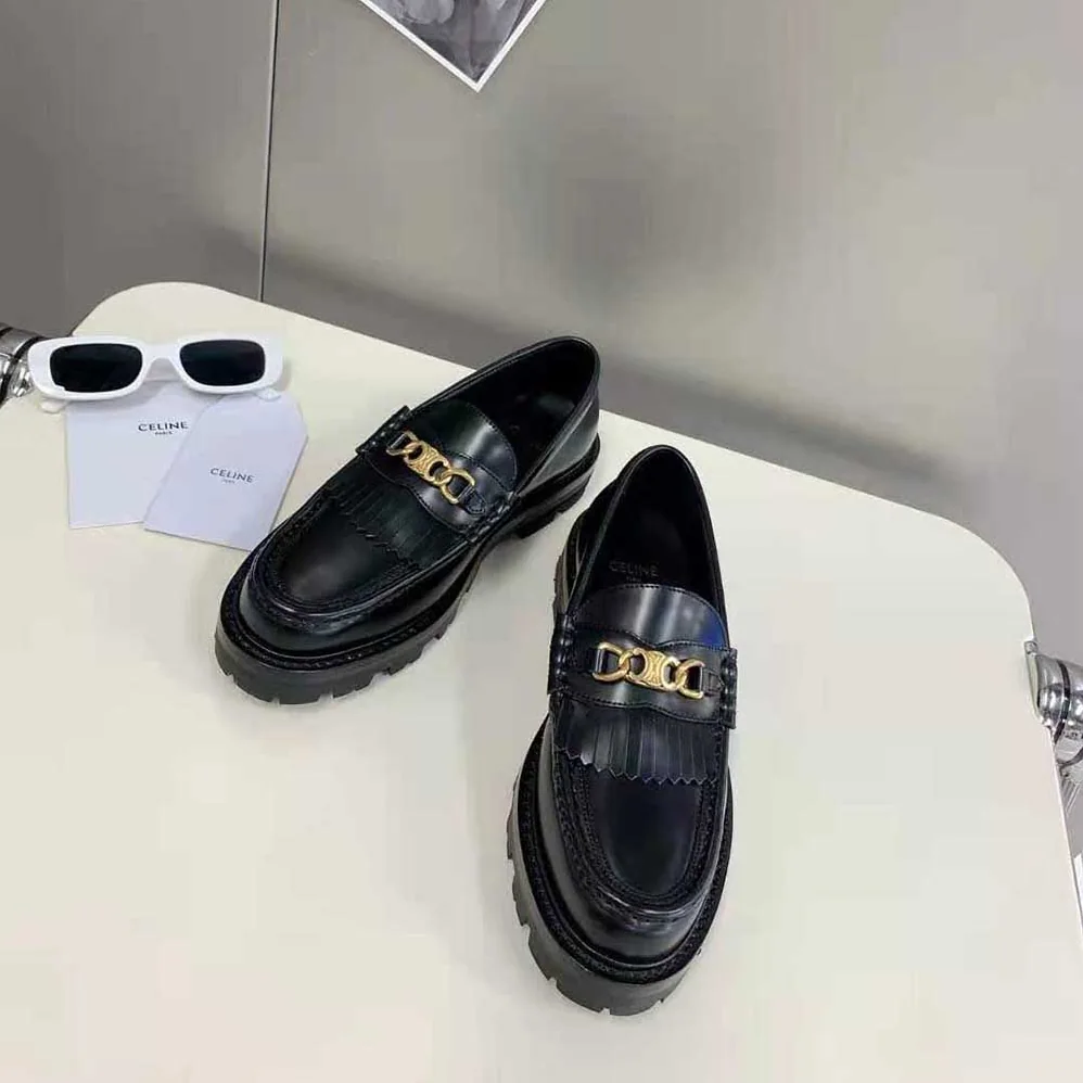 Celine Margaret Loafer with Triomphe Chain in Polished Bull for Women in Black Celine Margaret Loafer with Triomphe Chain in Polished Bull for Women in Black