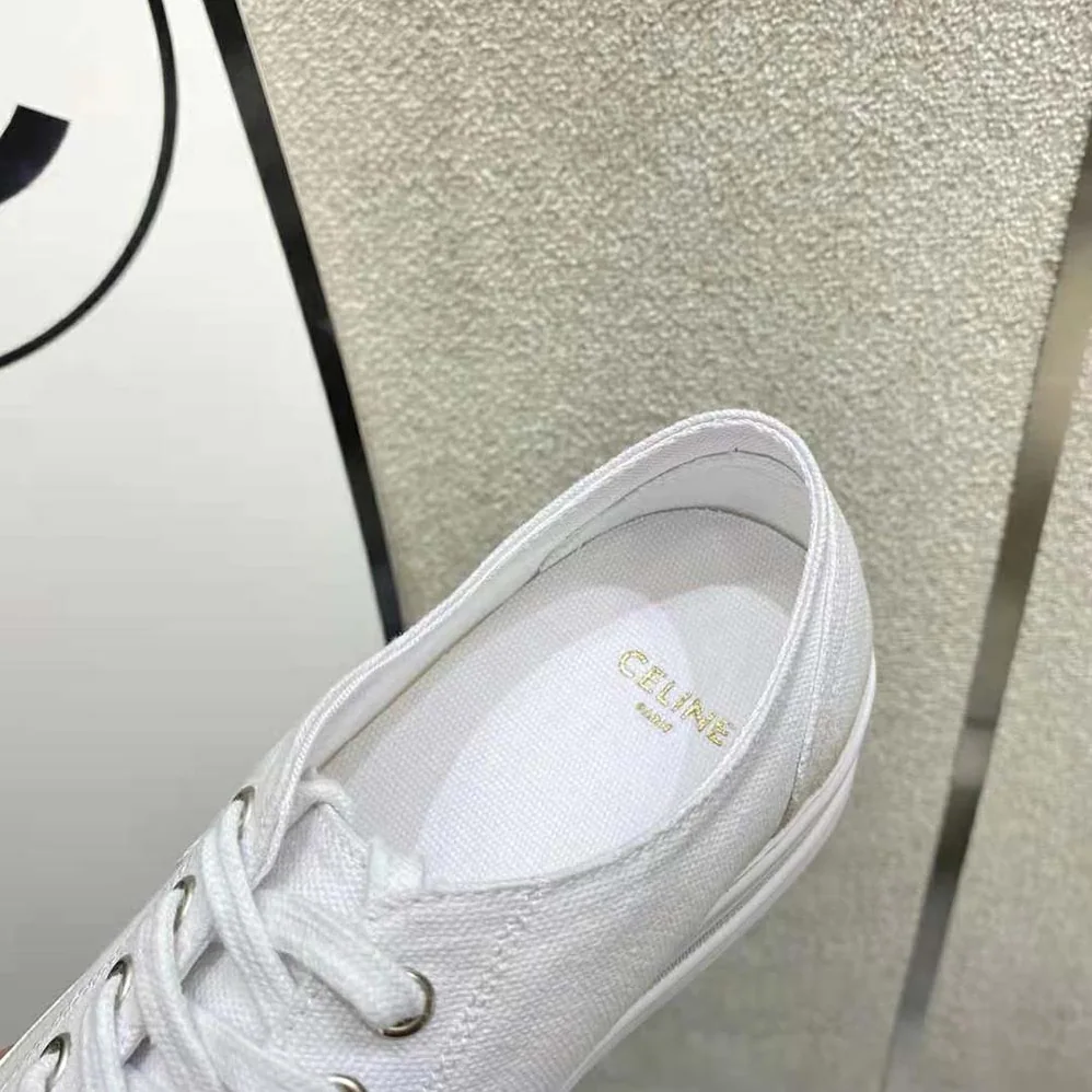 Celine Jane Low Lace-up Sneaker in Canvas and Calfskin for Women Celine Jane Low Lace-up Sneaker in Canvas and Calfskin for Women