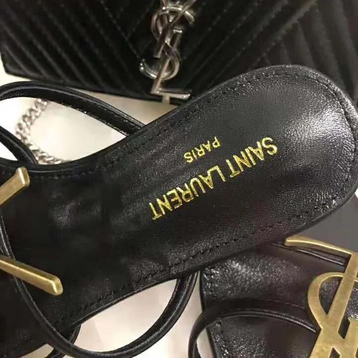 Saint Laurent YSL Cassandra Open Sandals Smooth Leather for Women in Black Saint Laurent YSL Cassandra Open Sandals Smooth Leather for Women in Black