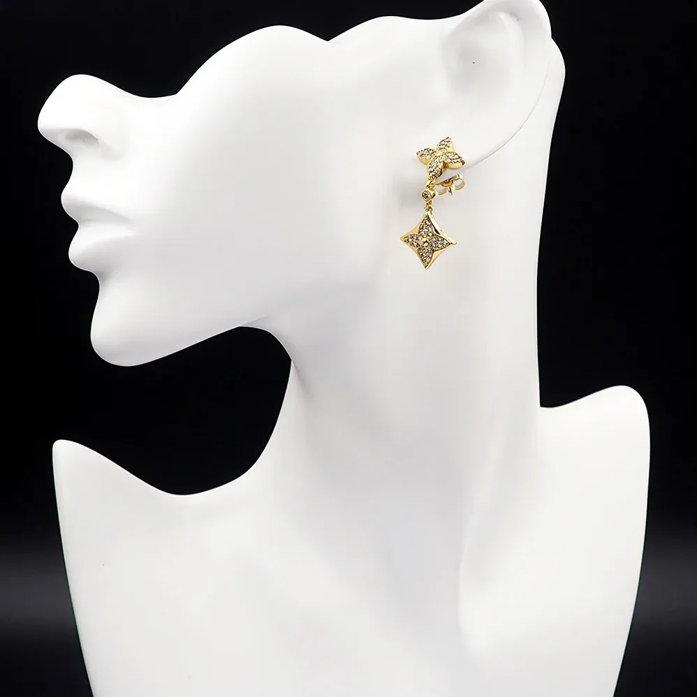 Louis Vuitton Diamond Floral Earrings Gold