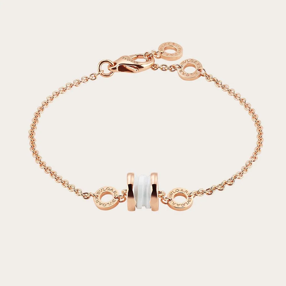 Bvlgari B.zero1 Soft Bracelet in 18 KT Rose Gold with 18 KT Rose Gold and White Ceramic Pendant for Women