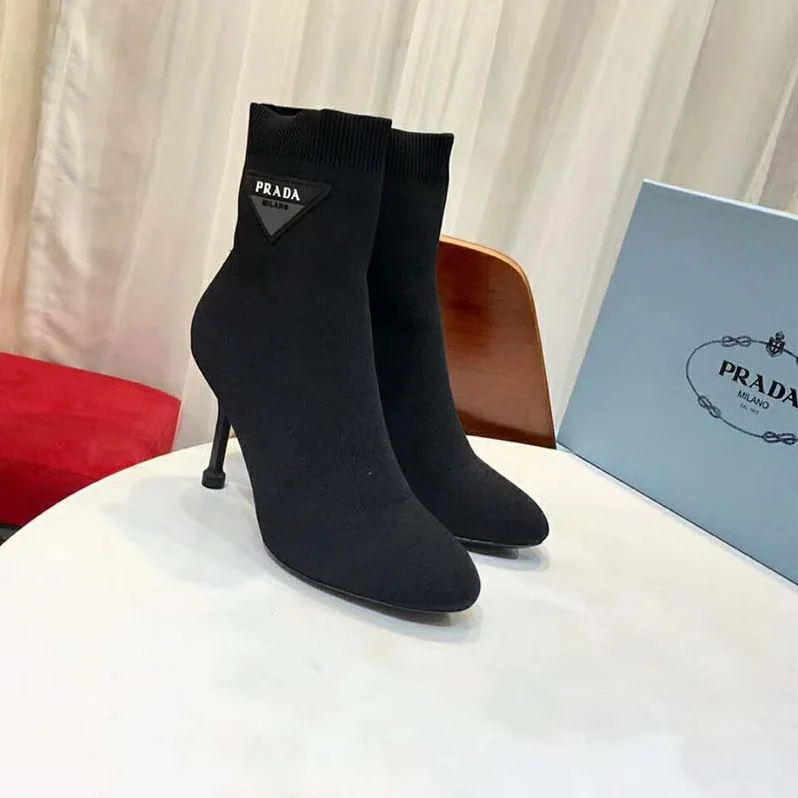 Prada Shoes Stretch Fabric Booties 90mm Heel Hight for Women in Black Prada Shoes Stretch Fabric Booties 90mm Heel Hight for Women in Black