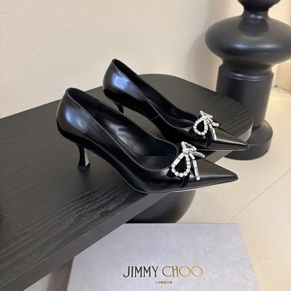Jimmy Choo Auria 70mm Black Soft Spazzolato Pumps with Velvet and Crystal Bow for Women