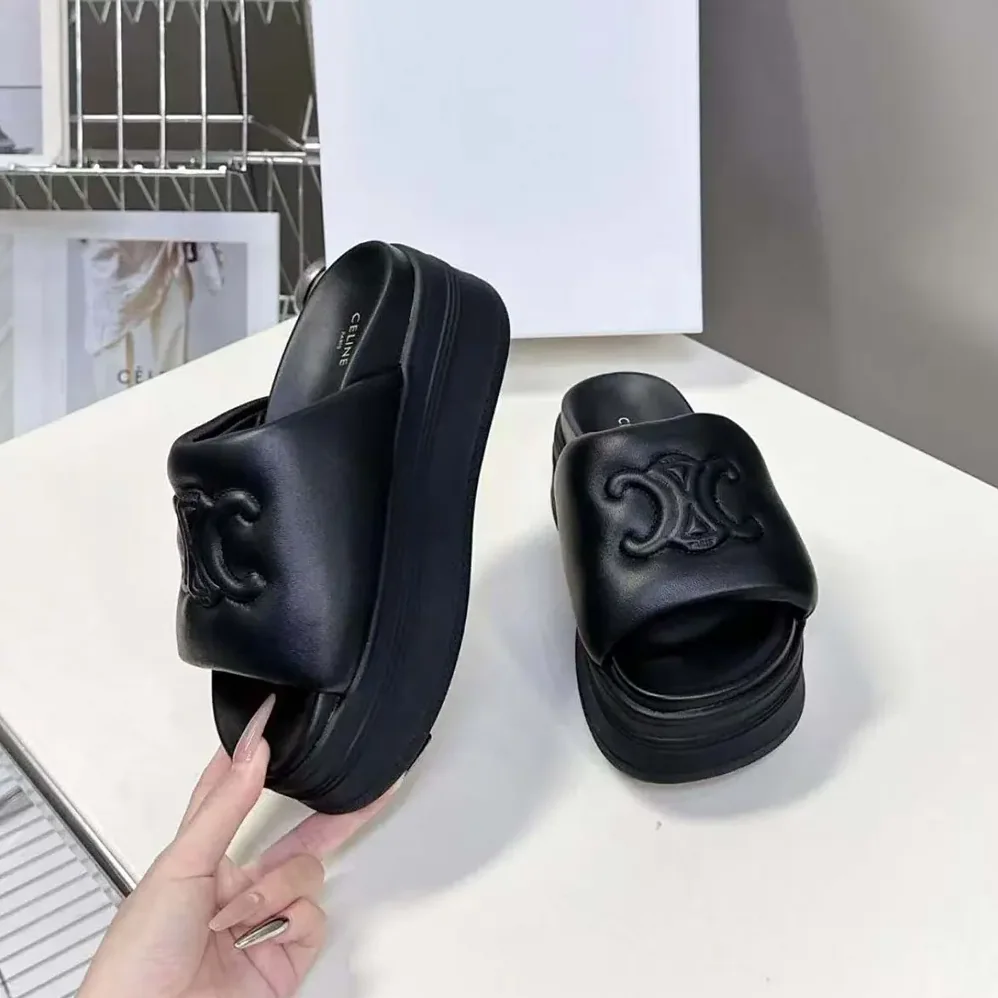 Celine Block Slide with Triomphe in Lambskin for Women in Black