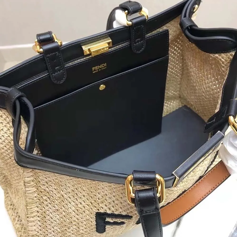 Fendi Peekaboo X for Women in Tote Natural Raffia Bag