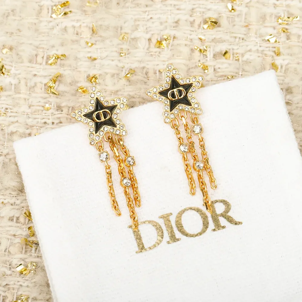 Dior Petit CD Lucky Baroque Earrings Gold-Finish Metal Silver-Tone Crystals D92B for Women Dior Petit CD Lucky Baroque Earrings Gold-Finish Metal Silver-Tone Crystals D92B for Women