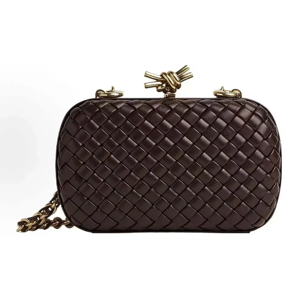Bottega Veneta Knot Minaudière Clutch in Calfskin Leather for Women in Maroon Bottega Veneta Knot Minaudière Clutch in Calfskin Leather for Women in Maroon