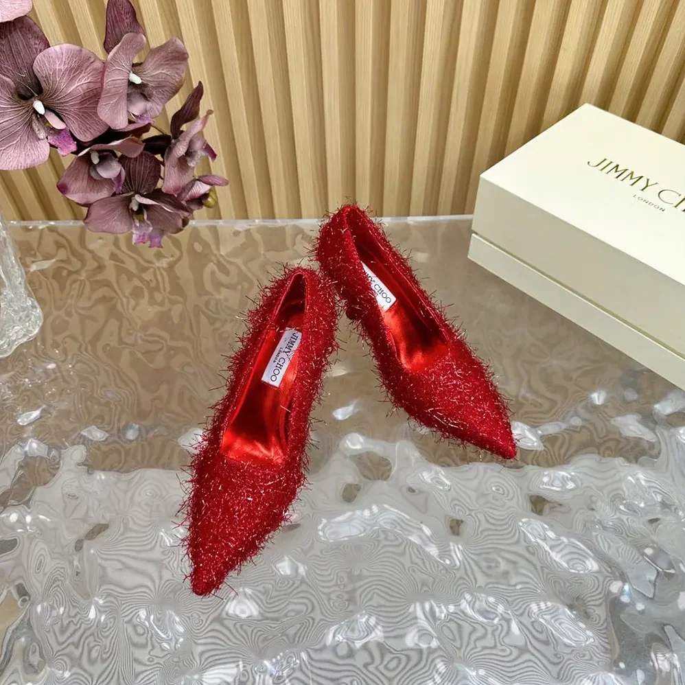 Jimmy Choo Ixia 95 Ruby Red Tinsel Pumps for Women Jimmy Choo Ixia 95 Ruby Red Tinsel Pumps for Women