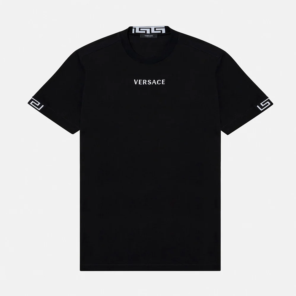 Versace Logo Embroidered T-shirt for Men in Black