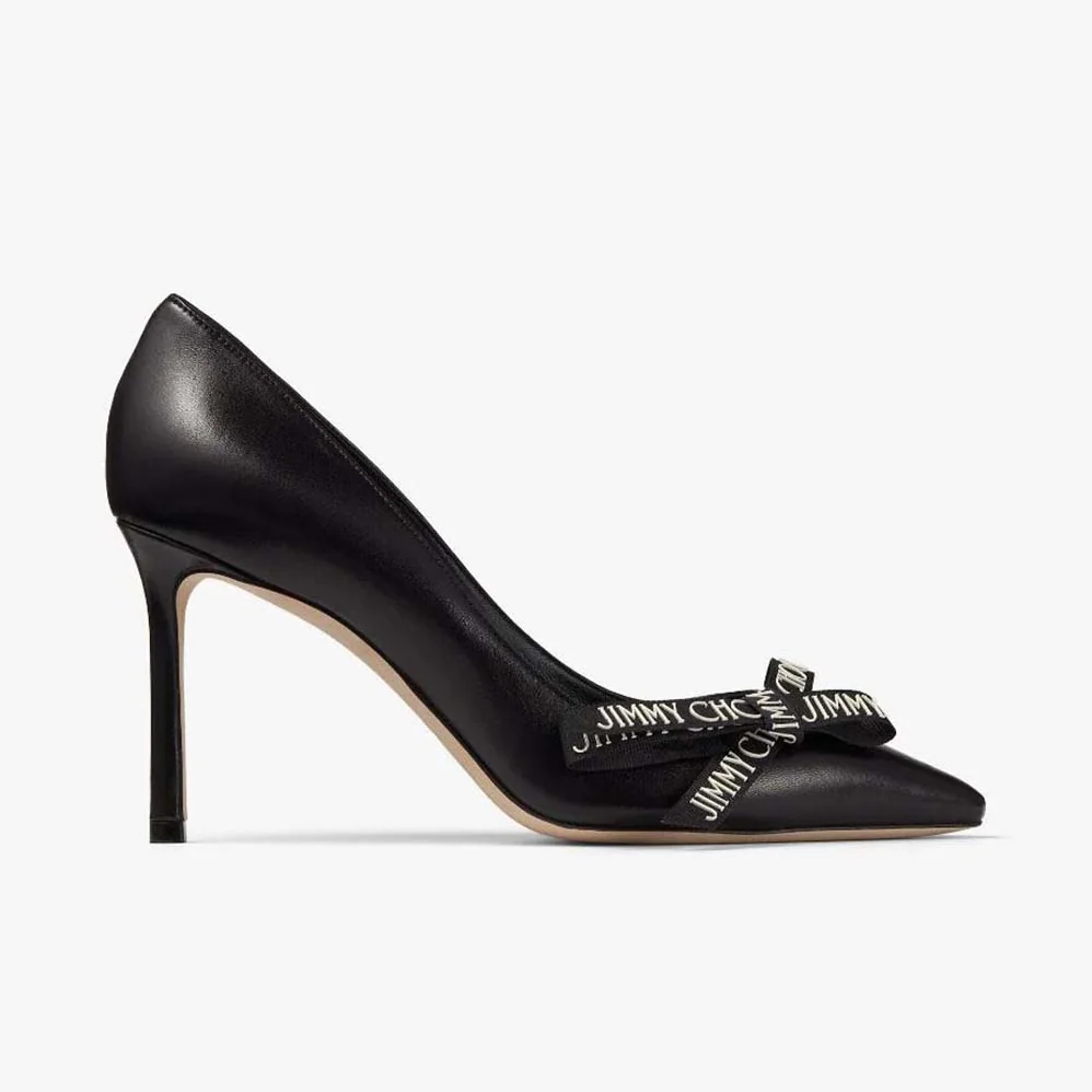 Jimmy Choo Romy 85 Black Nappa Leather Pumps with Jimmy Choo Bow for Women Jimmy Choo Romy 85 Black Nappa Leather Pumps with Jimmy Choo Bow for Women