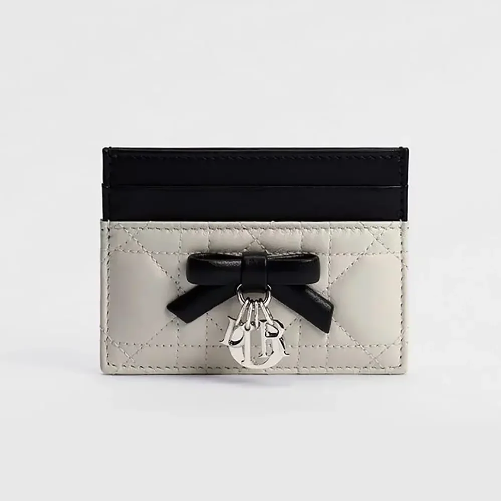 Dior Lady Dior Freesia Card Holder Two-Tone Latte and Black Cannage Lambskin for Women Dior Lady Dior Freesia Card Holder Two-Tone Latte and Black Cannage Lambskin for Women