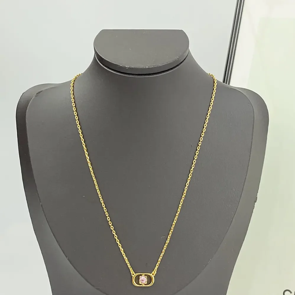 Dior Petit CD Jolie Necklace Gold-Finish Metal with Pink Crystal for Women Dior Petit CD Jolie Necklace Gold-Finish Metal with Pink Crystal for Women