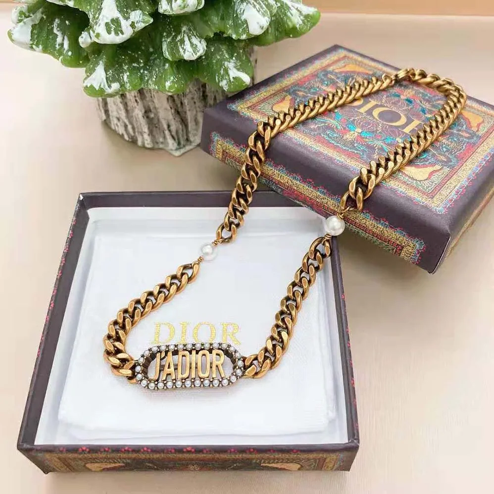 Dior J'Adior Choker Antique Gold-Finish Metal and White Resin Pearls for Women Dior J'Adior Choker Antique Gold-Finish Metal and White Resin Pearls for Women