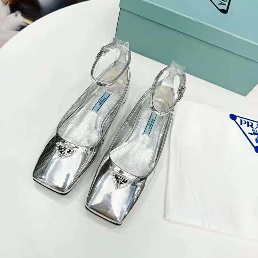 Prada Metallic Leather Ballerinas for Women in Silver