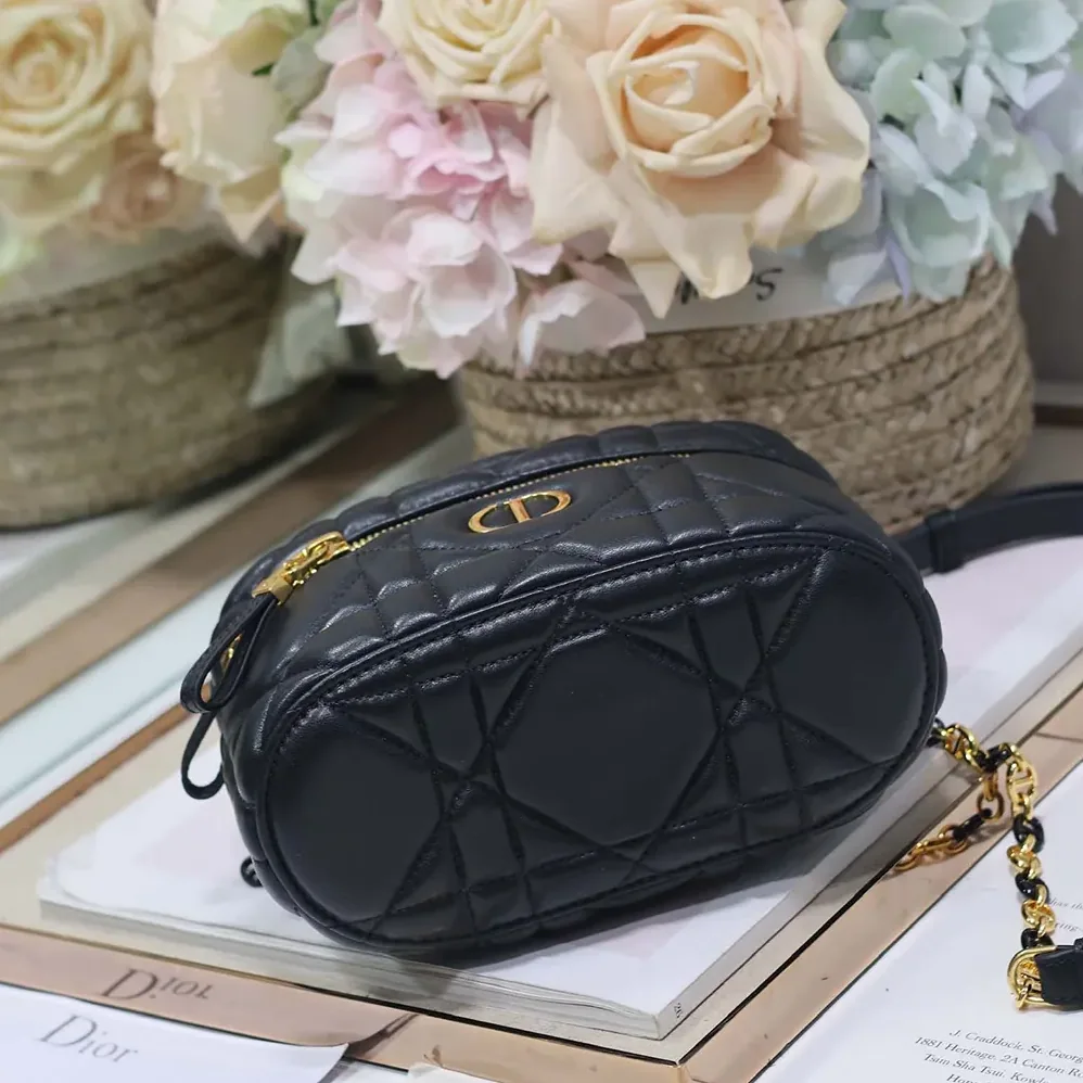 Dior Caro Mini Vanity Case Black Macrocannage Lambskin for Women