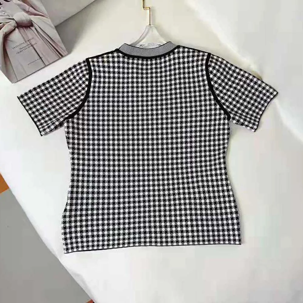 Dior Short-sleeved Sweater Gray and Black Check'n'Dior Cashmere and Silk Blend Knit for Women Dior Short-sleeved Sweater Gray and Black Check'n'Dior Cashmere and Silk Blend Knit for Women