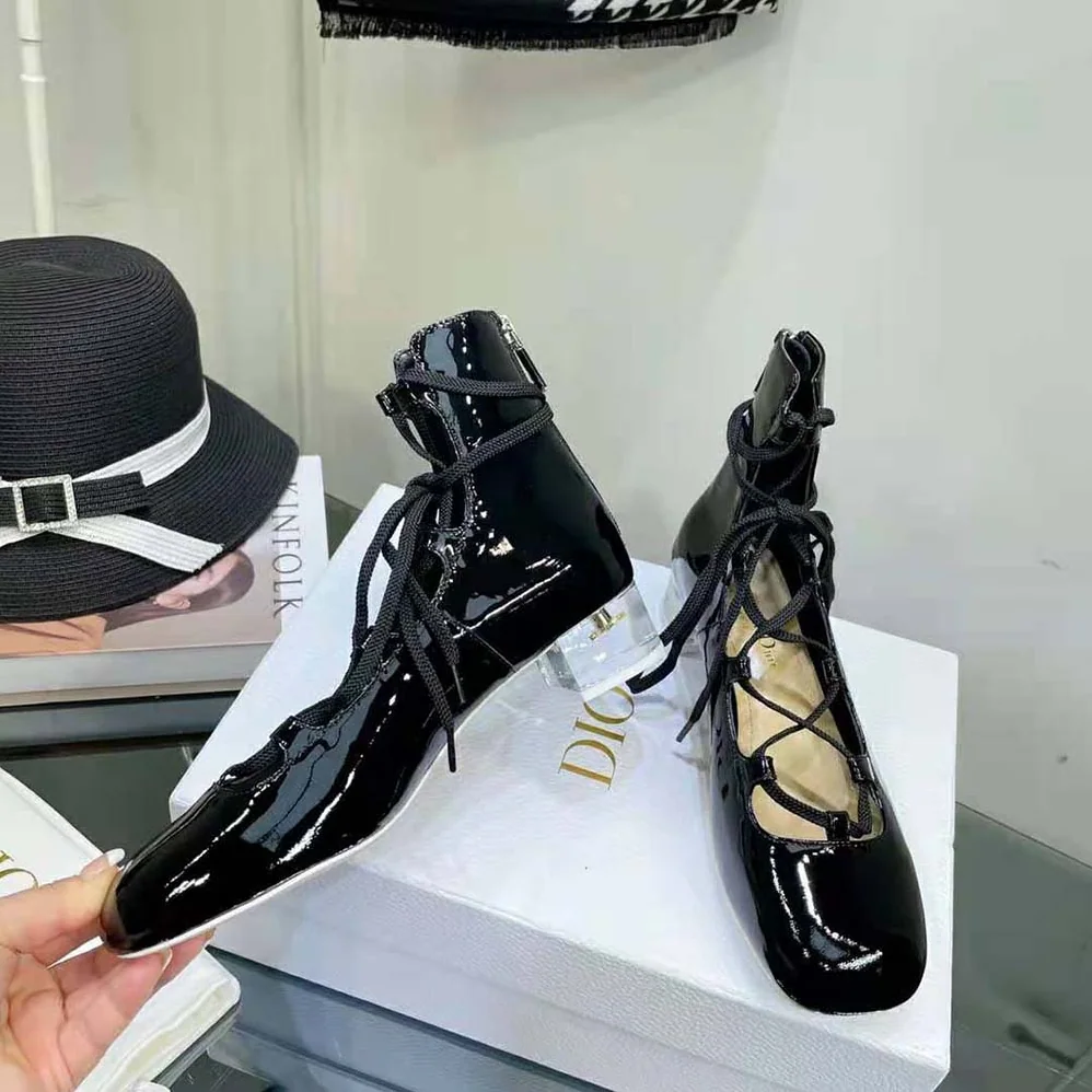 Dior Arty Lace-up Ankle Boot Black Patent Calfskin for Women Dior Arty Lace-up Ankle Boot Black Patent Calfskin for Women