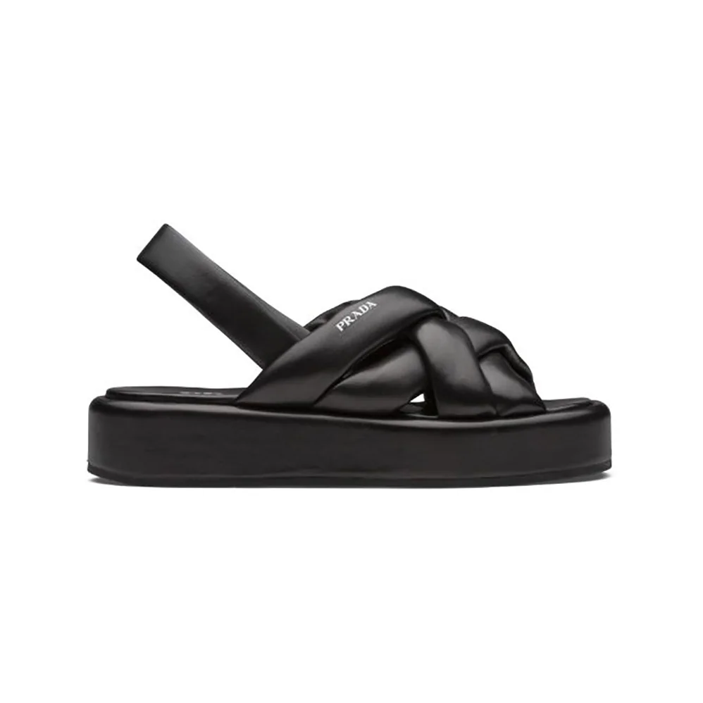 Prada Nappa Leather Flatform Sandals for Women in Black Prada Nappa Leather Flatform Sandals for Women in Black