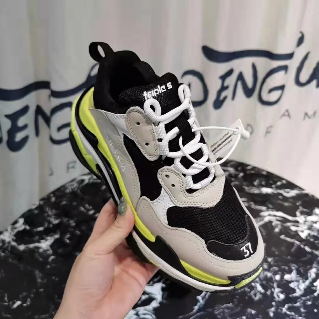 Balenciaga Shoes Triple S Grey Neon Yellow White Leather for Women Balenciaga Shoes Triple S Grey Neon Yellow White Leather for Women
