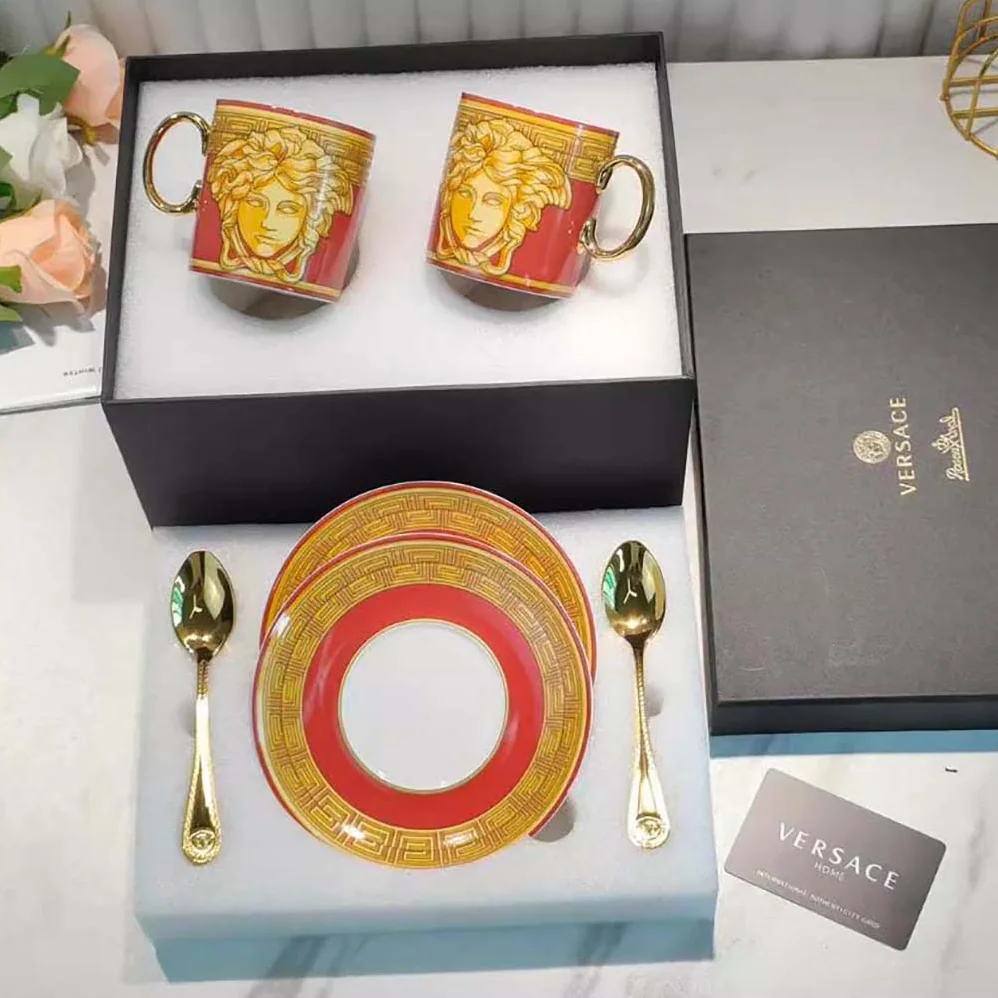 Versace Medusa Amplified Coffee Set Includes a Coffee Cup with Handle and a Matching Saucer for Unisex