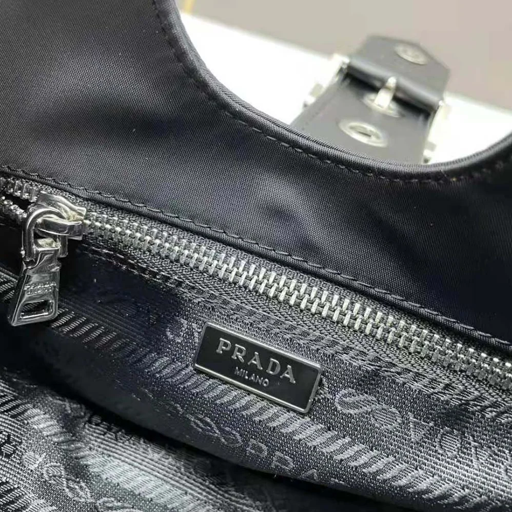 Prada Moon Re-Nylon and Leather Bag for Women in Black