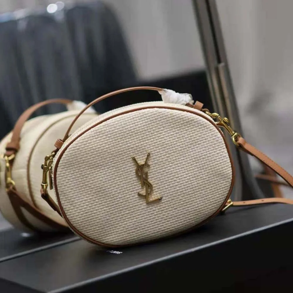 Saint Laurent YSL Camera Bag in Raffia and Vegetable for Women in tanned Leather