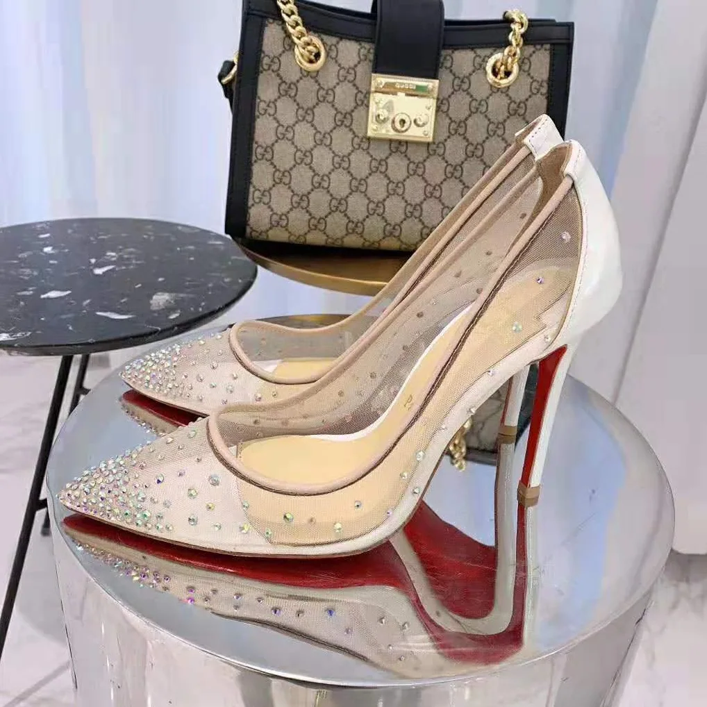 Christian Louboutin Shoes Follies Strass 100mm Heel for Women in White Christian Louboutin Shoes Follies Strass 100mm Heel for Women in White